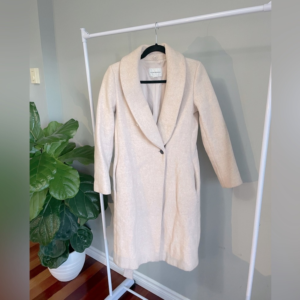 Club Monaco Light Oatmeal Lenoria Wool Coat with Detachable Fur Hood Size Small - Picture 6 of 7